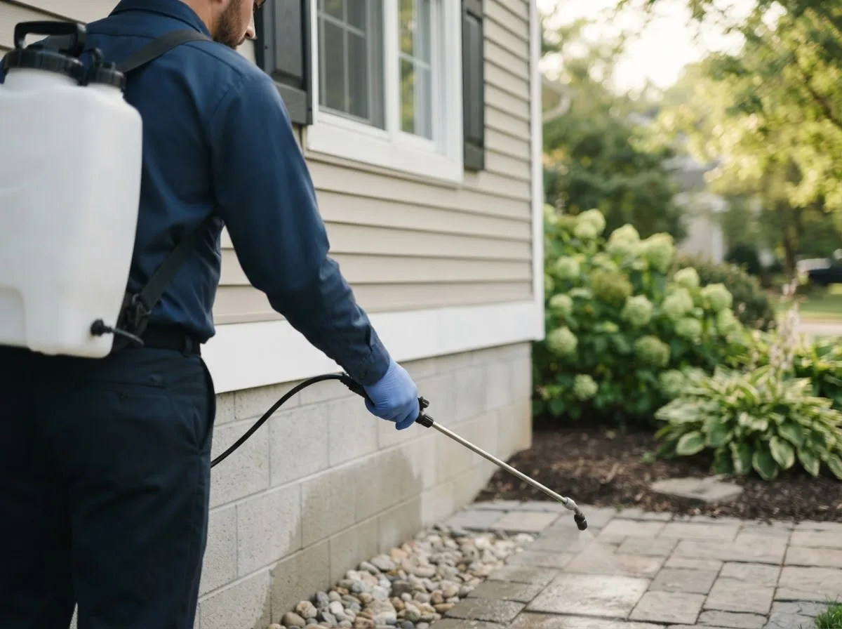 Pest control technician inspecting a home in Buffalo Prairie, IL